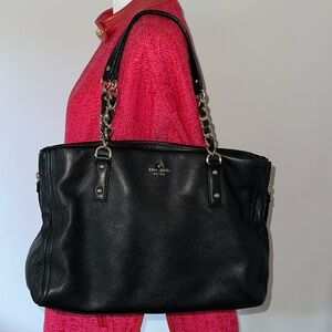 Kate Spade Expandable Pebbled Black Leather Shoulder Bag Tote with Chain Detail